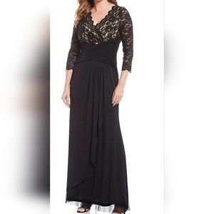 Jessica Howard Lace V-Neck Bodice Ruched Waist Gown
